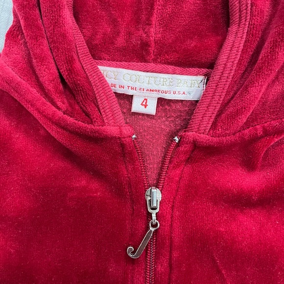 Juicy Couture Velour Red Zip Up Hoodie with Rose Print, Size 4 - Picture 3 of 3